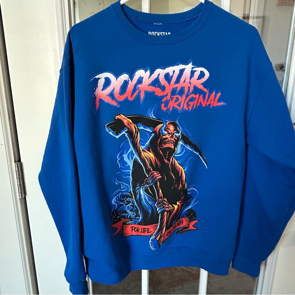 Rockstar Original‎ Blue Graphic Men's Pullover Sweatshirt, Size Medium